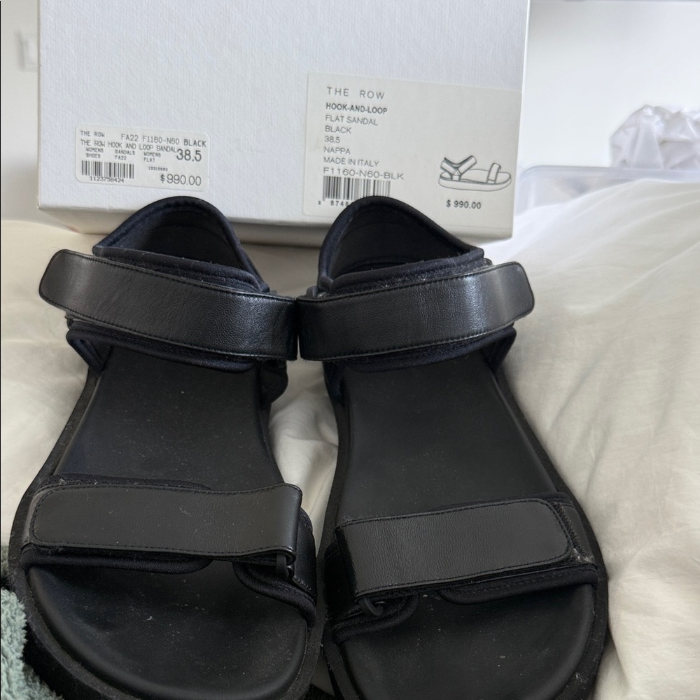 The Row Black Hook-and-Loop Sandals